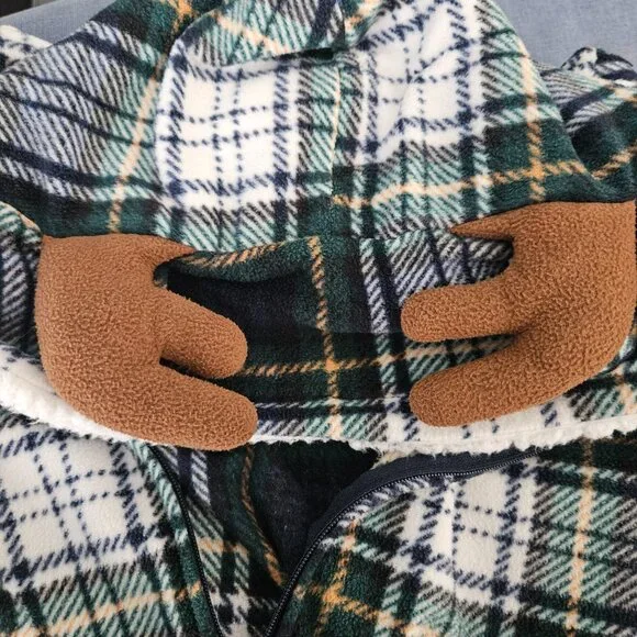 Children's Place Adult Buffalo Plaid Fleece One Piece Medium Pajama Set - Picture 9 of 11